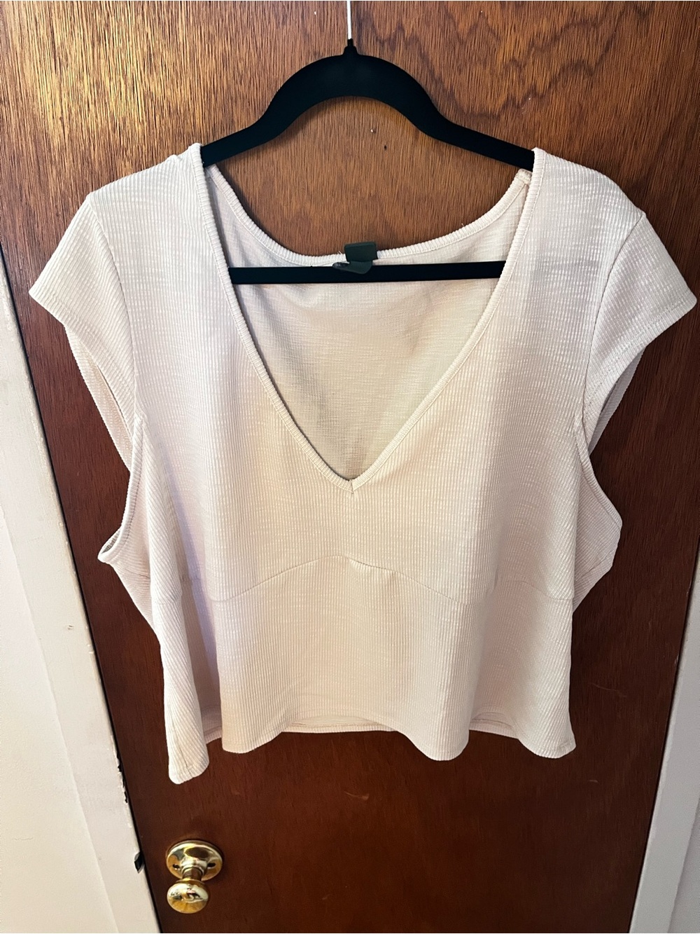 Wild Fable 2X Cream Ribbed V-Neck Cropped Top Short Sleeve